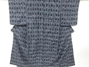 アンティーク　縞に絣柄織り出し手織り真綿紬着物